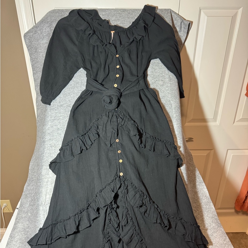 Free People Black Ruffle Maxi Dress